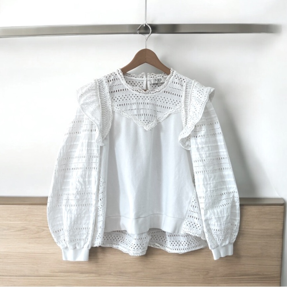 Sea New York White Eyelet Lace Paneled Blouse - Picture 3 of 16